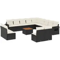 The Living Store Lounge Set - Loungeset - 14-delige Loungeset met kussens poly rattan zwart - Tuinlounge - Buitendining - Patio Furniture