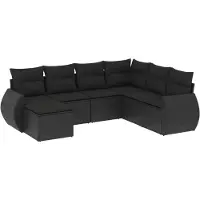 The Living Store Tuinset - Loungeset - 7-delige Loungeset met kussens poly rattan zwart - Lounge - Outdoor Furniture - Patio Set