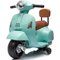 Sun baby Vespa Elektrische Kinderscooter, kindermotorfiets 18-36 maanden 2,5 km/u Rijtijd 45 minuten (Turkoois met rugleuning)