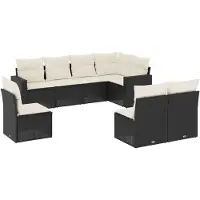 The Living Store Tuinset - Loungeset - 8-delige Loungeset met kussens poly rattan zwart - Lounge Set - Poly Rattan - Zwarte Loungebank