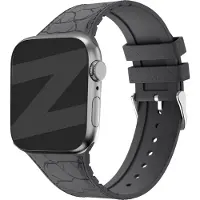 Strap-it Bandz Siliconen bandje met lederpatroon - geschikt voor Apple Watch Series 1/2/3/4/5/6/7/8/9/10/11/SE/SE2/SE3 - kleine maten: 38 / 40 / 41 / 42mm - donkergrijs