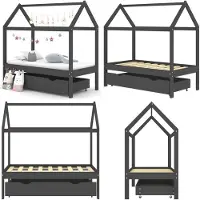 vidaXL Kinderbedframe met lade grenenhout donkergrijs 70x140 cm - Kinderbedframe - Kinderbedframes - Bed - Bedden