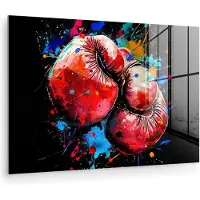MuchoWow Glasschilderij 90x60 cm - Schilderij acrylglas - Graffiti - Sport - Boksen - Bokshandschoenen - Foto op glas - Muurdecoratie woonkamer - Wanddecoratie slaapkamer - Schilderijen