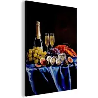 MuchoWow Aluminium schilderij 30x40 cm - Wanddecoratie metaal - Champagne - Luxe - Oesters - Metalen muurdecoratie woonkamer - Decoratie industrieel - Foto op dibond - Industriële accessoires slaapkamer