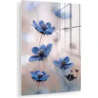 MuchoWow Glasschilderij 120x160 cm - Schilderij acrylglas - Cosmos - Bloemen - Natuur - Blauw - Foto op glas - Muurdecoratie woonkamer - Wanddecoratie slaapkamer - Schilderijen