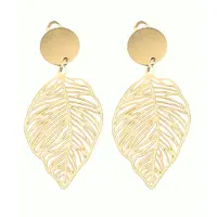Charme Bijoux Clip oorbellen -goudkleurig -palmblad- lang- geen gaatje-