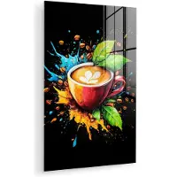 MuchoWow Glasschilderij 80x120 cm - Schilderij acrylglas - Koffie - Graffiti - Drinken - Abstract - Foto op glas - Muurdecoratie woonkamer - Wanddecoratie slaapkamer - Schilderijen