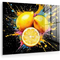 MuchoWow Glasschilderij 160x120 cm - Schilderij acrylglas - Citroen - Graffiti - Kleurrijk - Verf - Modern - Foto op glas - Muurdecoratie woonkamer - Wanddecoratie slaapkamer - Schilderijen