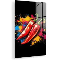 MuchoWow Glasschilderij 120x180 cm - Schilderij acrylglas - Peper - Graffiti - Verf - Abstract - Modern - Kleurrijk - Foto op glas - Muurdecoratie woonkamer - Wanddecoratie slaapkamer - Schilderijen