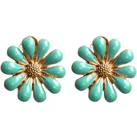 Charme Bijoux Clip oorbellen -Madelief- groen -goudkleurig-geen gaatje-