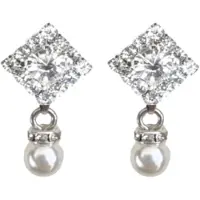Charme Bijoux Clip oorbellen-strass -Synthetische-parel -zilverkleur- lang- Geen gaatje-