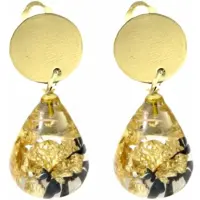 Charme Bijoux Clip oorbellen -zwart- goudkleurig-epoxy- lang- geen gaatje-