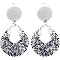 Charme Bijoux Clip oorbellen -zilverkleur- tibetaans- lang-geen gaatje-