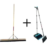 Synx Tools paardenhaar 100 cm & Stoffer en blik set van 2 - paardenhaar /kamerveger - bezemsteel 150 cm - stoffer en blik Verstelbaar steel tot 121 cm
