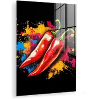 MuchoWow Glasschilderij 120x160 cm - Schilderij acrylglas - Peper - Graffiti - Verf - Abstract - Modern - Kleurrijk - Foto op glas - Muurdecoratie woonkamer - Wanddecoratie slaapkamer - Schilderijen