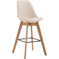 CLP barkruk Metz, bekleed met kunstleer, met rugleuning en voetsteun | Kleur: crème, frame: naturel