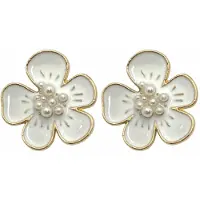 Charme Bijoux Clip Oorbellen-Bloem- Goudkleurig- wit- 3 cm- geen gaatje-