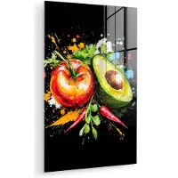 MuchoWow Glasschilderij 120x180 cm - Schilderij acrylglas - Tomaat - Avocado - Peper - Graffiti - Verf - Modern - Foto op glas - Muurdecoratie woonkamer - Wanddecoratie slaapkamer - Schilderijen