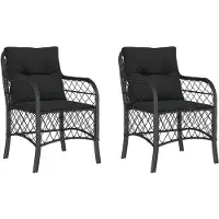 The Living Store Buitendecoratie - Tuinstoelen - Tuinstoelen 2 st met kussens poly rattan zwart - Lounge Stoel - Patio Meubel - Ratan Stoel