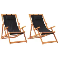 The Living Store Lounge Stoel - Strandstoel - Strandstoelen 2 st inklapbaar stof zwart - Tuinset - Buitentools - Campingmeubilair