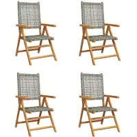 The Living Store Poly Rattan - Tuinstoelen - Tuinstoelen 4 st verstelbaar poly rattan en massief hout grijs - Acacia Hout - Tuinset - Lounge Stoel
