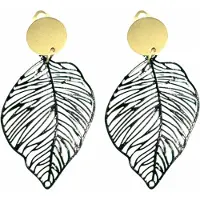 Charme Bijoux Clip oorbellen -Zwart- filigraan- blad- goudkleurig- geen gaatje-
