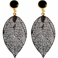 Charme Bijoux Clip oorbellen- boomblad- zwart- filigraan -goudkleurig- geen gaatje-