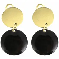 Charme Bijoux Clip oorbellen -zwart -emaille-- geen gaatje- goudkleurig