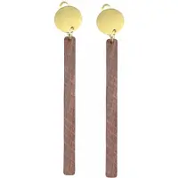 Charme Bijoux Clip oorbellen -bruin hout- goudkleurig- Bar- geen gaatje-