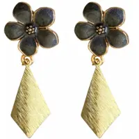Charme Bijoux Clip oorbellen -bloem- goudkleurig- lang- geen gaatje-