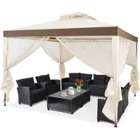 Costway 3x3m paviljoen pergola prieel partytent weerbestendig UV-bescherming - met 4 klamboe zijpanelen dubbel dak