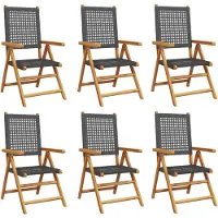 The Living Store Lounge Stoelen - Tuinstoelen - Tuinstoelen 6 st verstelbaar poly rattan en massief hout zwart - Buitendecor - Tuinset - Hout Meubilair