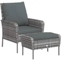 The Living Store Lounge Stoel - Tuinstoel - Tuinstoel met voetenbank poly rattan grijs - Tuinset - Outdoor Furniture - Patio Set