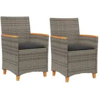 The Living Store Lounge Stoelen - Tuinstoelen - Tuinstoelen 2 st met kussens poly rattan en massief hout grijs - Buitendecoratie - Tuinset - Patio Meubel