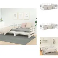 vidaXL Dagbed uitschuifbaar, wit, massief hout, grenen, 2x(80x200) cm - Bedden & bedframes