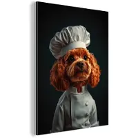 MuchoWow Aluminium schilderij 120x160 cm - Wanddecoratie metaal - Bruin - Kok - Hondje - Metalen muurdecoratie woonkamer - Decoratie industrieel - Foto op dibond - Industriële accessoires slaapkamer