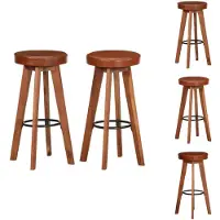 vidaXL Barkruk - Barkrukken - Barstoel - Barstoelen - Barstoelen 2 st echt leer en massief acaciahout
