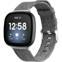 Strap-it Geweven nylon / canvas bandje - Geschikt voor Fitbit Versa 3 / Fitbit Sense - grijs mix - Maat: Maat S