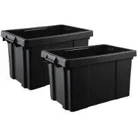 Eda Opbergbox/opbergkrat 54 L - 2x - zwart - kunststof - L60 x B40 x H33 - stapelbaar/nestbaar - opbergbak - opbergen