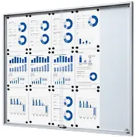 SHOWDOWN Vitrine Magnetisch 15 x A4 Wandmontage Afsluitbaar Binnen 112,6 (B) x 94,8 (H) cm Zilver