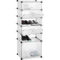 Relaxdays schoenenrek kunststof - 6 vakken - schoenenkast - DIY vakkenkast - met kleppen doorzichtig