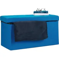 Relaxdays zitbank met opslagruimte - linnen - 38 x 76 x 38 cm - opbergdoos - robuuste bank blauw