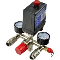 GEKO Drukregelaar voor luchtcompressoren - Max. 12 bar - 2 manometers - 230V - Europese snelkoppelingen