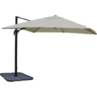 Mendler Zweefparasol -A96, 3,5x3,5m (Ø4,95m) polyester/aluminium 25kg ~ creme-grijs met standaard