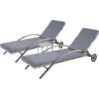 Mendler Set van 2 ligstoelen -E27, tuinligstoel, poly rotan ~ grijs Kussens donkergrijs
