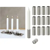 Novaliv 12x stokkaarshouder magnetisch zilver 2,5x7,5cm stokkaarsen tafeldecoratie Adventskrans kaarsenhouder woonkamerdecoratie Kerstdecoratie dienblad kandelaar magneet kaarsenhouder tafelkaarsen