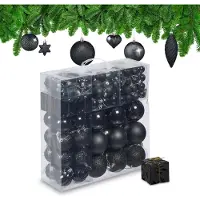 Relaxdays kerstballen - set van 110 - plastic - onbreekbaar - zwart
