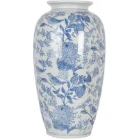 Clayre & Eef Vaas Ø 19x37 cm Wit Blauw Keramiek Vogels op Takken