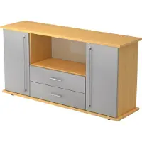 Hjh OFFICE PRO KAPA SB | Dressoir | met deuren + laden - Beuken/Zilver Sideboard Rail handvat (kunststof)