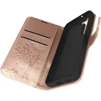 Forcell , Hoesje Geschikt voor Samsung S22 Portemonnee met Mandala Boom Patroon, Champagneroze
